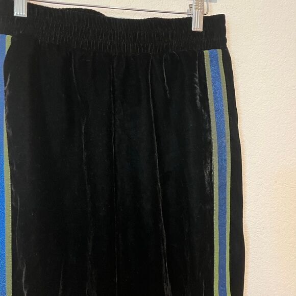 Isabelle Blanche Black Velvet Blue Side-Stripe Track Pants Women's Size XS - Picture 3 of 7